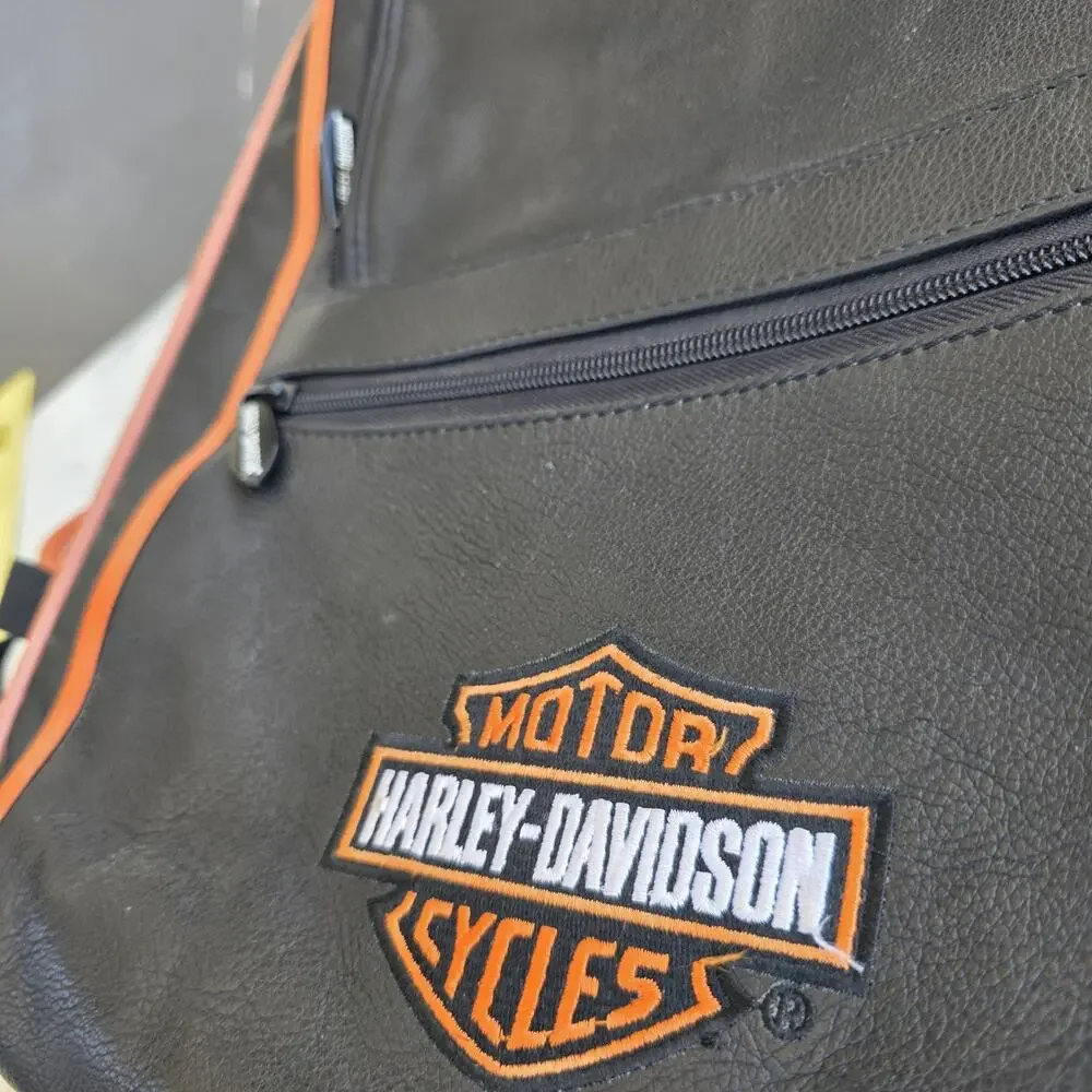 Harley-Davidson 105th Anniversary Orange/Blk Leather Backpack Laptop Travel Bag